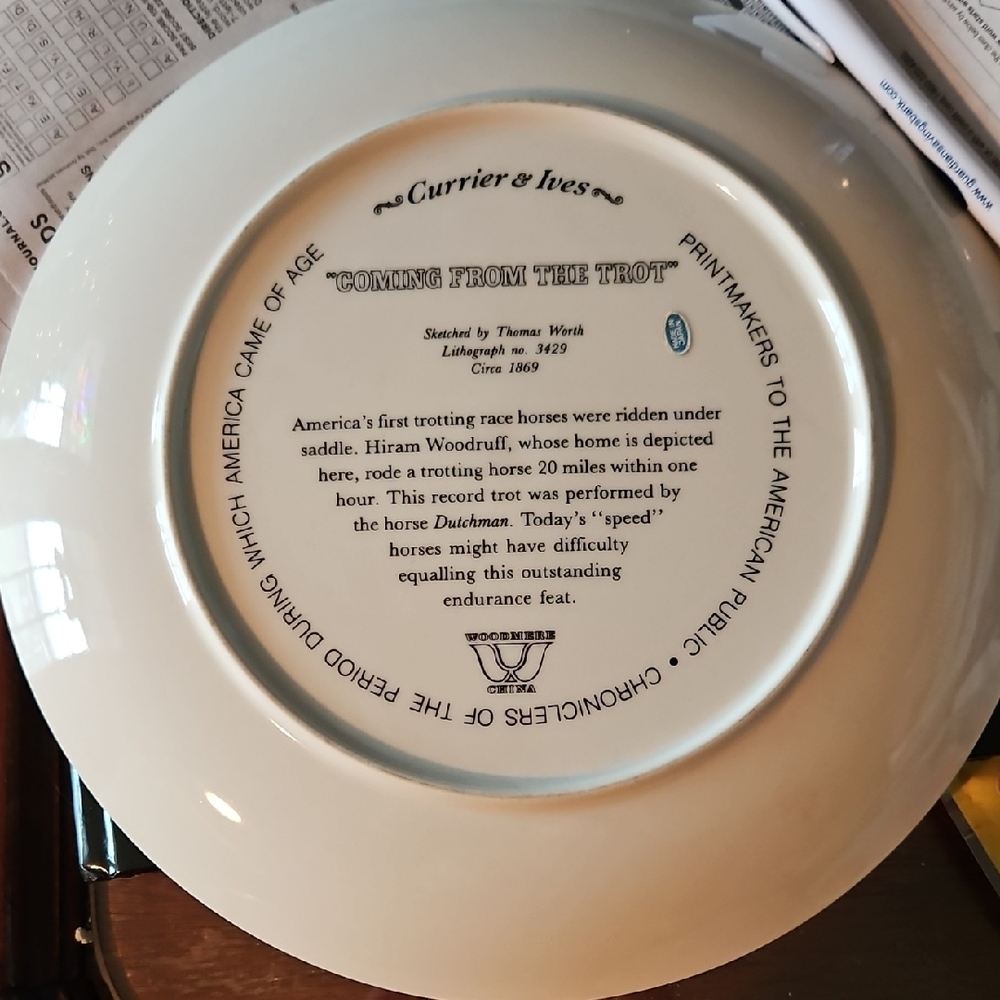 Equestrian Scene Plate with Orange Rim - Picture 2 of 3